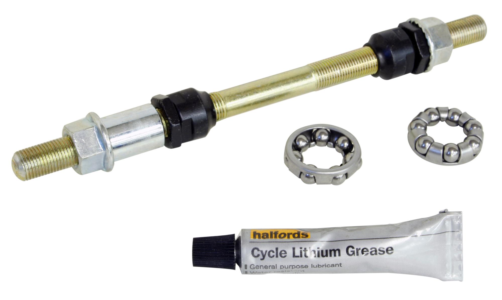 Halfords 10mm x 175mm Axle with Bearings and Grease - Chrome