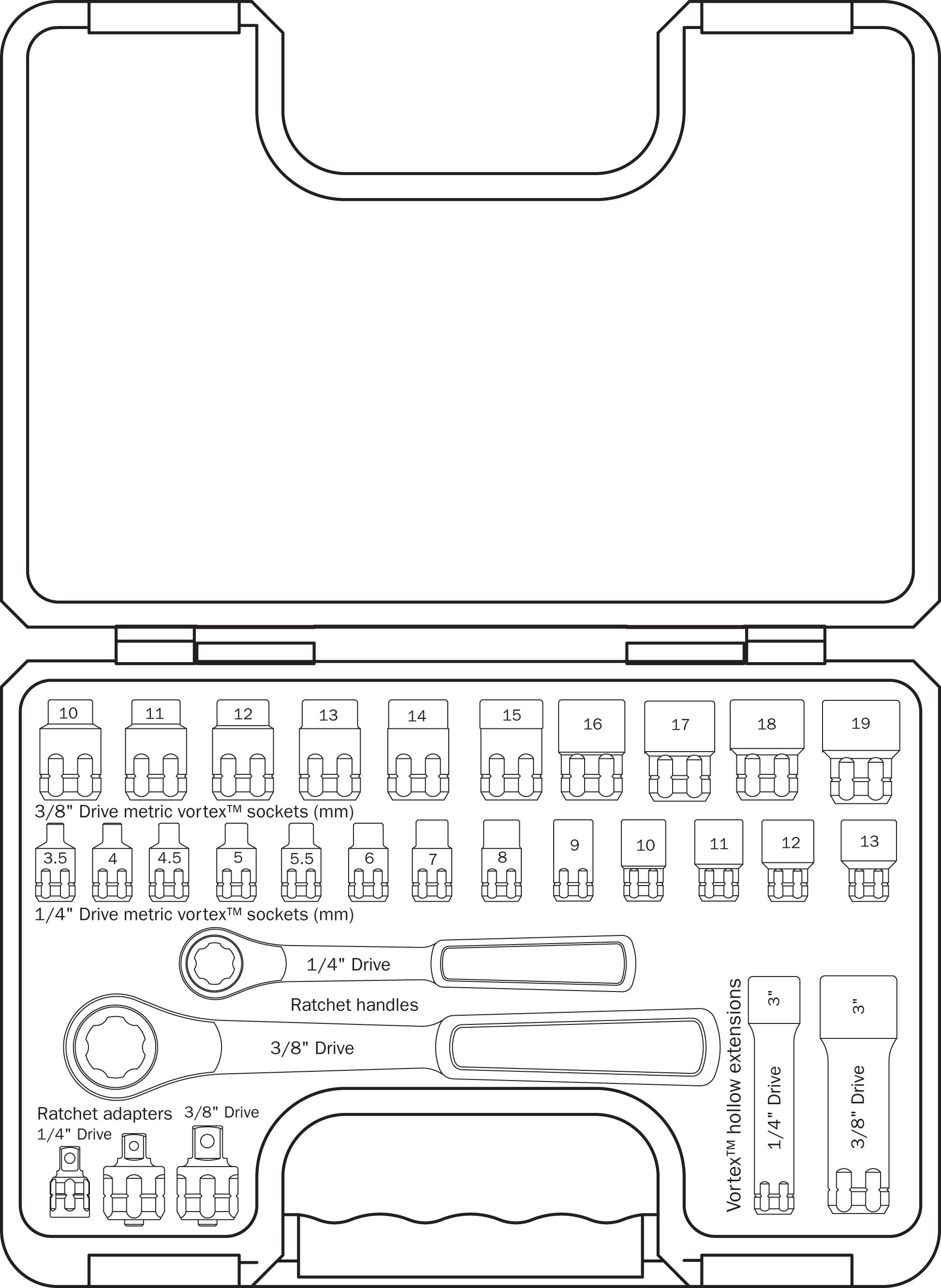 Halfords Advanced 30 Piece Metric Vortex Socket Set 1/4" 3/8"