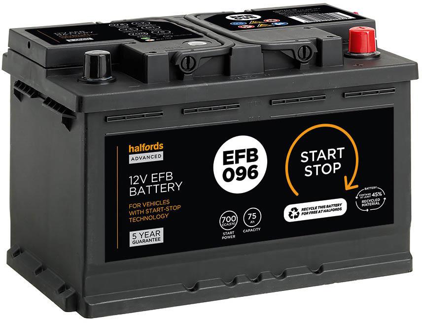 Halfords EFB096 Start Stop Car Battery 5 Year Guarantee