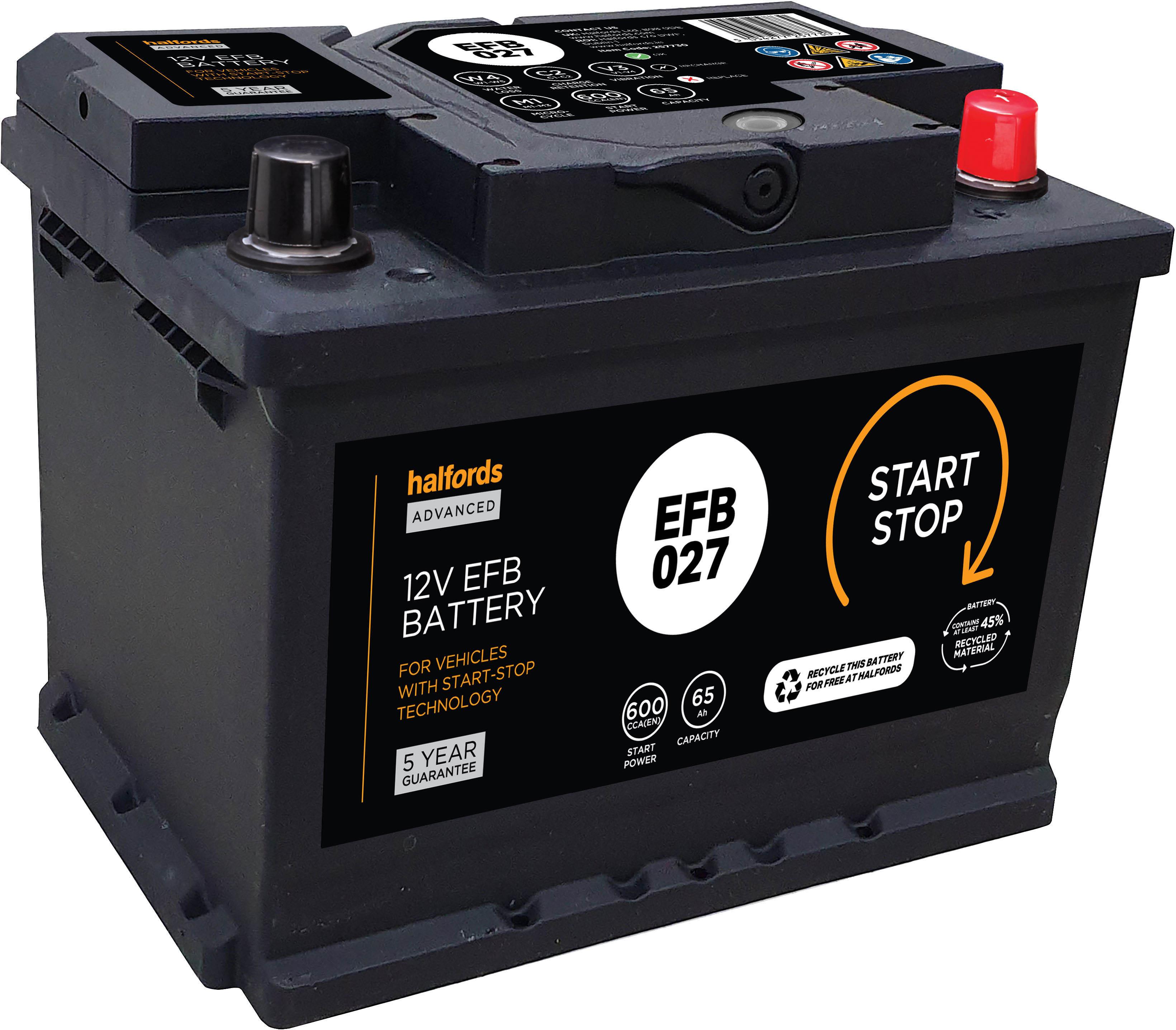 Halfords EFB027 Start/Stop EFB 12V Car Battery 5 Year Guarantee