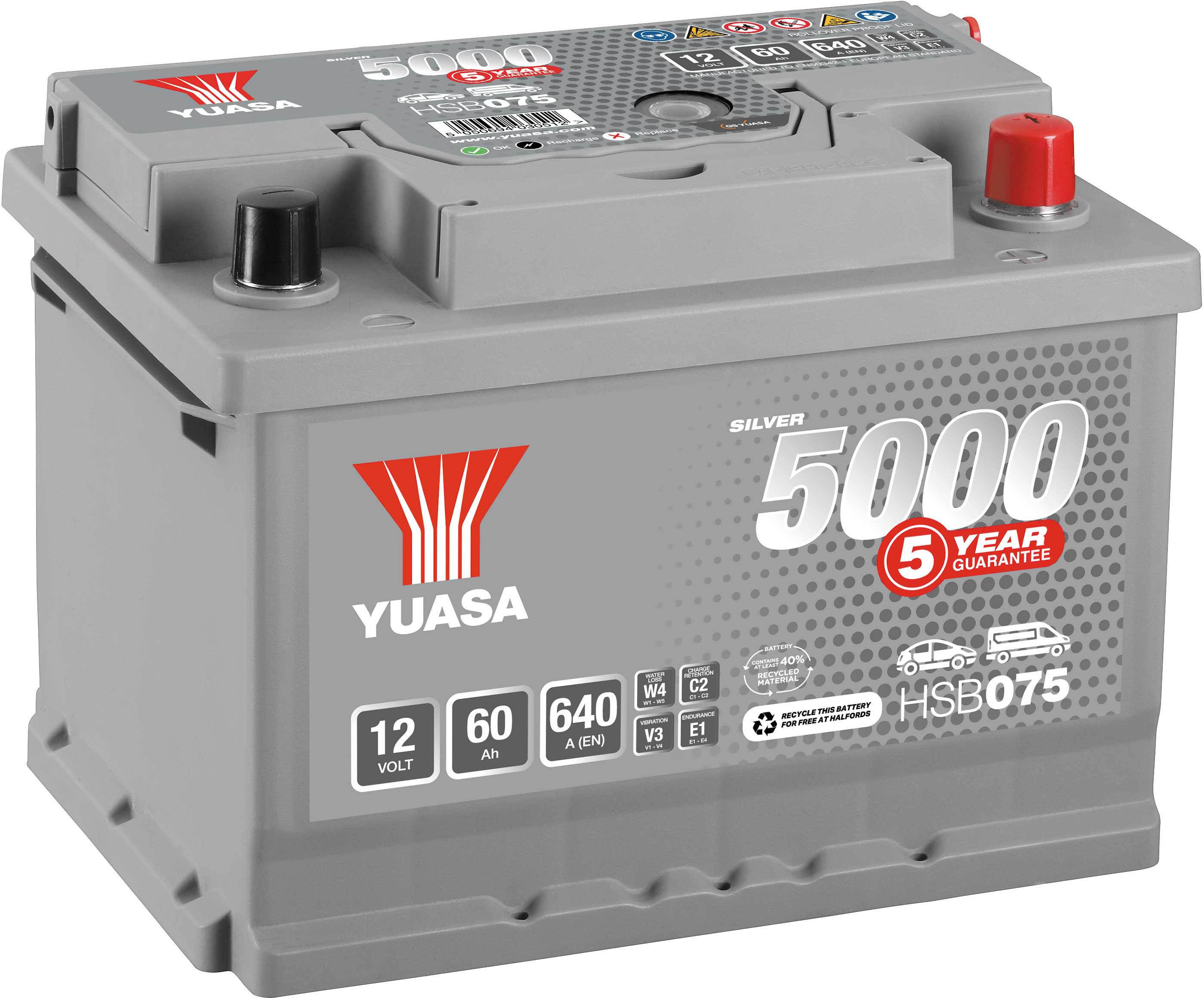 Yuasa HSB075 Silver 12V Car Battery 5 Year Guarantee