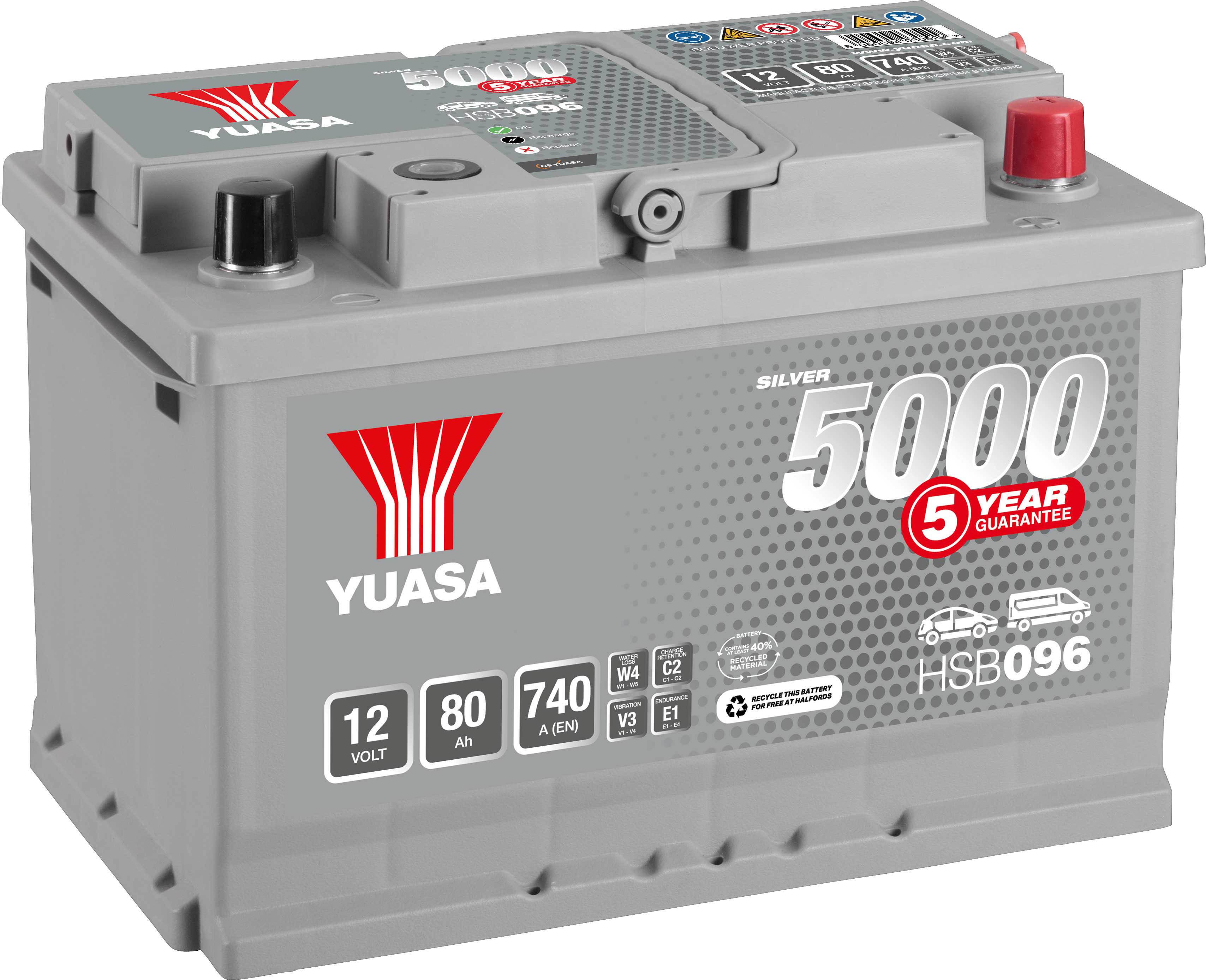 Yuasa HSB096 Silver 12V Car Battery 5 Year Guarantee
