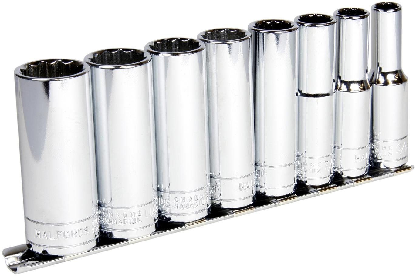 Halfords Advanced 8 Piece Deep Socket Rail 3/8"