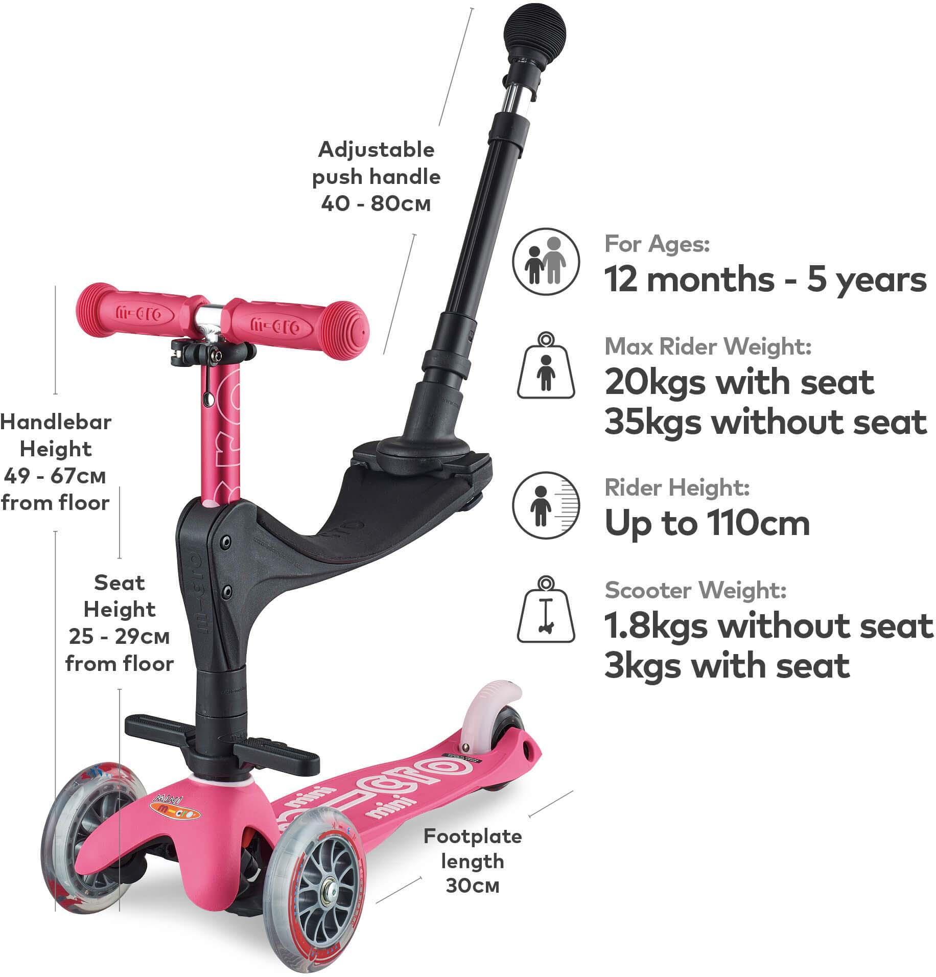 Mini Micro 3in1 Deluxe Plus Pink Kids Scooter