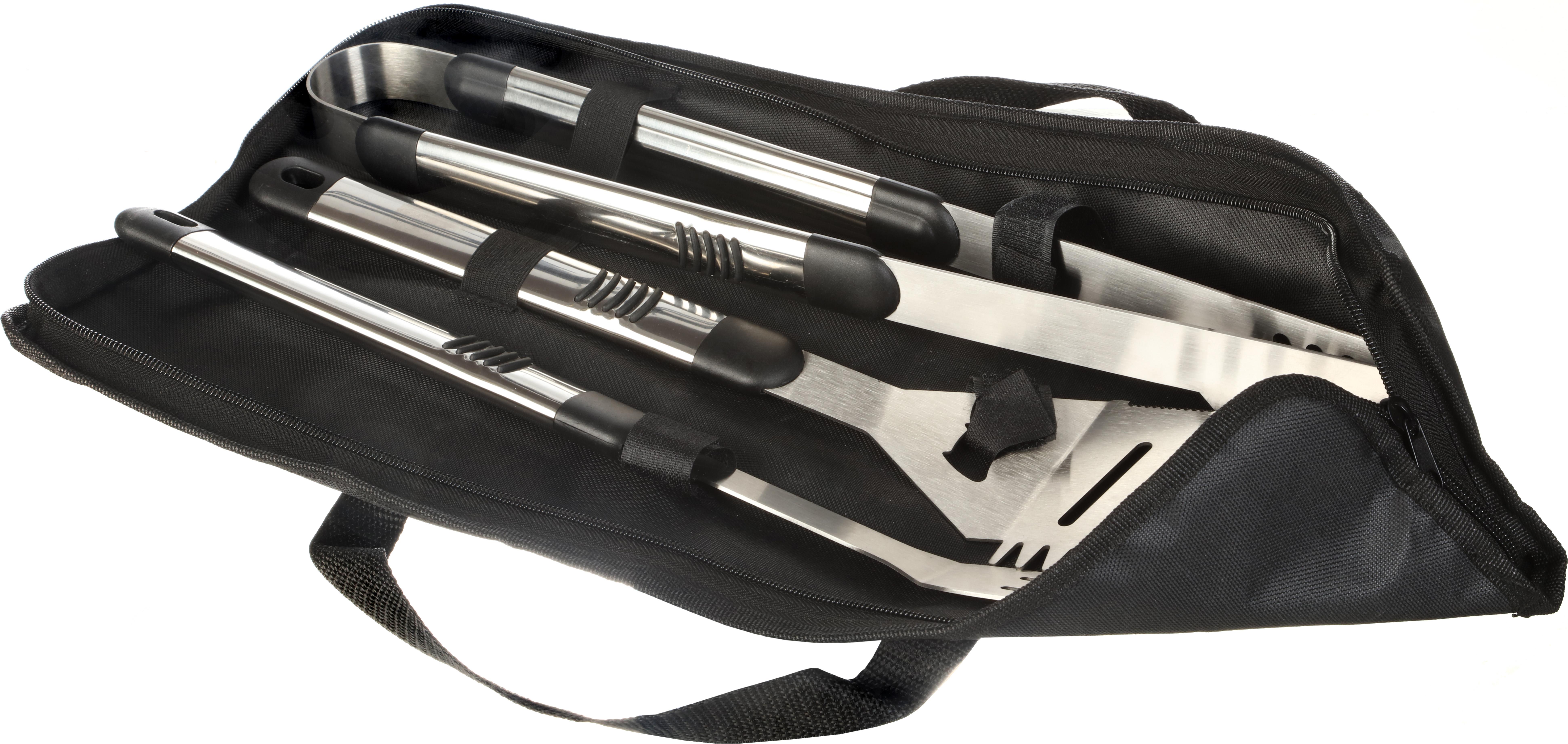 Halfords 3pc Long Handled BBQ Tool Set with Storage Case